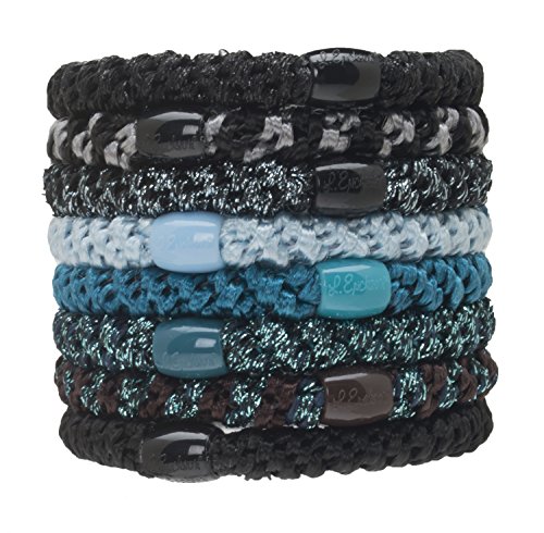 L. Erickson Grab & Go Ponytail Holders, Blue Tide, Set of Eight - Exceptionally Secure with Gentle Hold