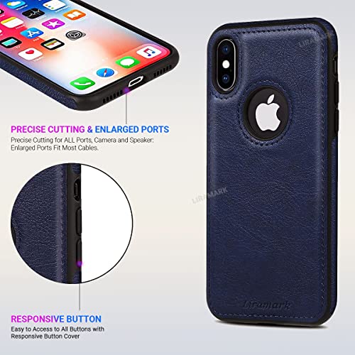 Image of LIRAMARK PU Leather Flexible Back Cover Case Designed for iPhone Xs Max (Blue)