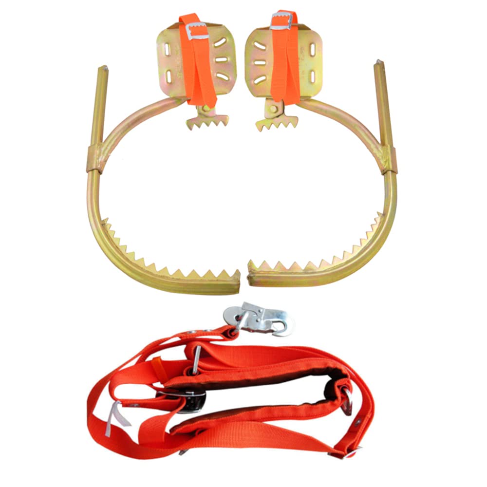 Tree Climbing Spikes, Adjustable Non-Slip Pole Climbing Gear with Safety Harness, Electrician Wooden Pole Foot Buckle for Hunting Observation, Picking Fruit