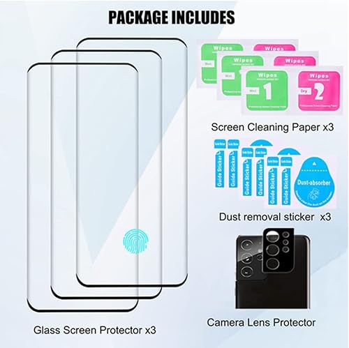 Miniatura 5 de OttarScreen Protector de pantalla para Galaxy S21 Ultra, paquete de 3 protectores de pantalla de vidrio templado, 1 protector de lente de cámara de