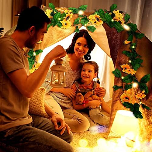 Esoes Battery Operated Sunflower Fairy Lights 6.5ft-2M/20 LED 2PCS String Lights - Decorative Artificial Flower Garland for Outdoor Indoor Home Bedroom Patio Garden Christmas Tree