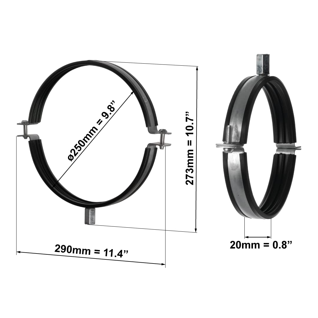 Ø 250mm Abrazadera de Tubo con Junto de Goma - Soporte de Fijación para Tubos - Acero Galvanizado