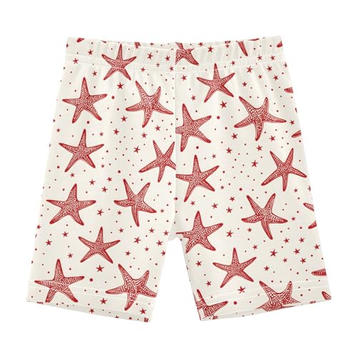 Starfish Red Prints Pattern Girls Shorts Elastic Waist Sports Shorts Girls Leggings Pants for 4-10 Years