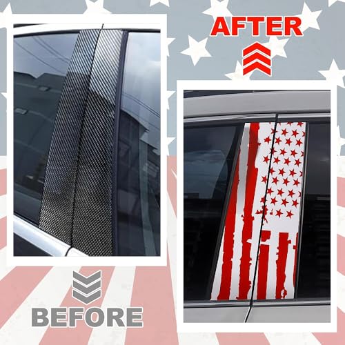 Image of JSCARLIFE American Flag Car B-Pillar Sticker, HD Printed PVC Waterproof Car Decals, Car Stickers Vinyl Self-Adhesive Side Strip Decal Cool Stickers (Red)