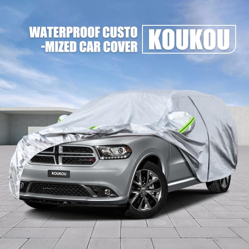 Image of KouKou 6 Layers Car Cover Custom Fit Dodge Durango from 1998 to 2025, Waterproof Car Cover All Weather for Automobiles Outdoor Indoor with Zipper Door, Sun Rain Dust Snow Protection.