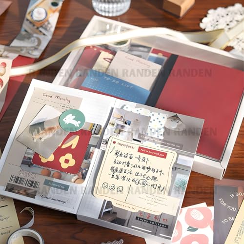 Image of RANDEN Warm Red Journaling Kit, 346PCS Vintage Scrapbook & Stationery Set with Aesthetic Stickers, Ephemera Pack and Journal Supplies for Bullet Journals, Planners, Albums & Creative Crafts (WARM RED)