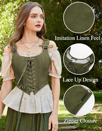 Image of SCARLET DARKNESS Women's Renaissance Corset Tops Vintage Lace Up Overbust Bustier Bodice