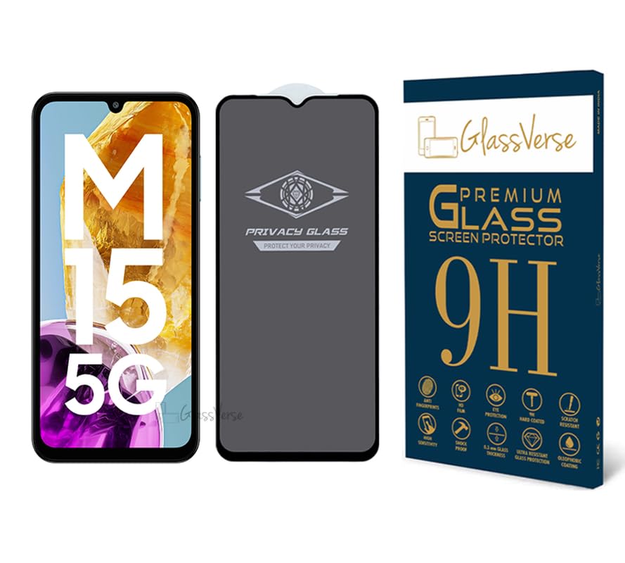 GlassVerse Ultra Privacy Tempered Glass For Samsung Galaxy M15 5G Cellphone(Pack Of 1)With Free Installation Kit. Edge To Edge.(In-Screen Fingerprint Lock Will Not Work With The Privacy Guard)-6.5In