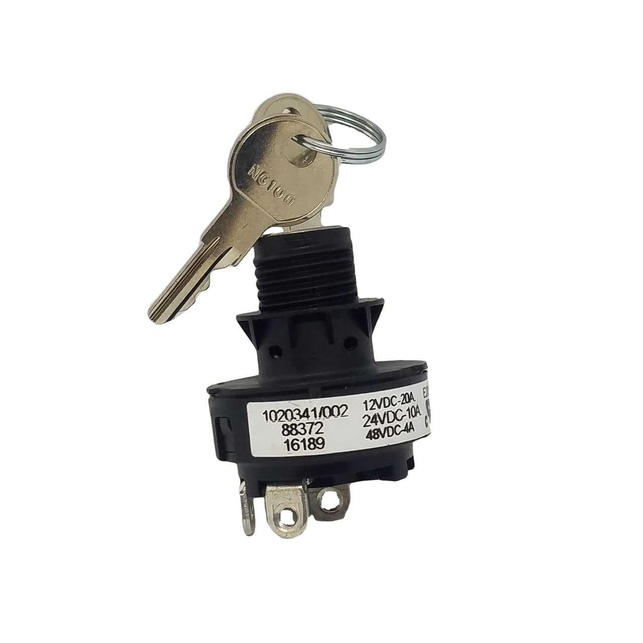 Key Switch E201575 12VDC-20A 24VDC-10A 48VDC-4A 1020341/002 88372, Includes Washer, Screws and in Factory Bag.