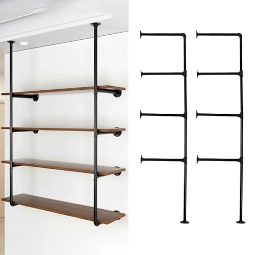 HBLYJS Industrial Pipe Shelving System with 4 Tiers, Black Iron