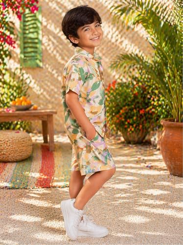 Image of superminis Boys Coordinated Set With Printed Rayon /Cotton Shirt and Shorts