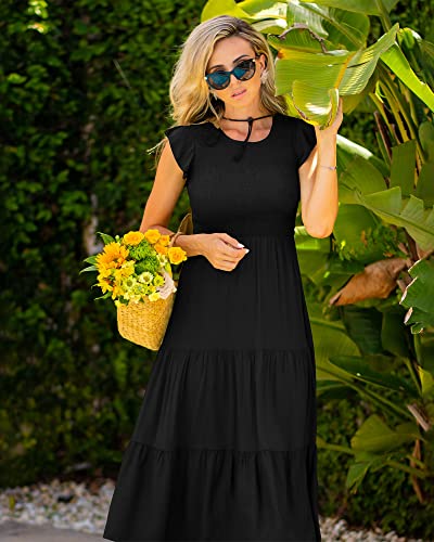 Image of BTFBM Women Casual Short Sleeve Crew Neck Summer Dress Bohemian Floral Printed Flowy Maxi Dresses Tiered Cocktail Dress