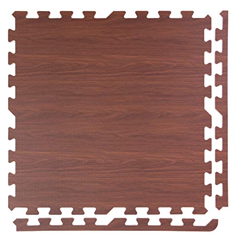 BodenMax Esterilla antideslizante puzzle EVA para suelos de gimnasio colchoneta protector suelo maquinas de correr | Madera Oscura 58 x 58 x 1 cm | 6 piezas Cover