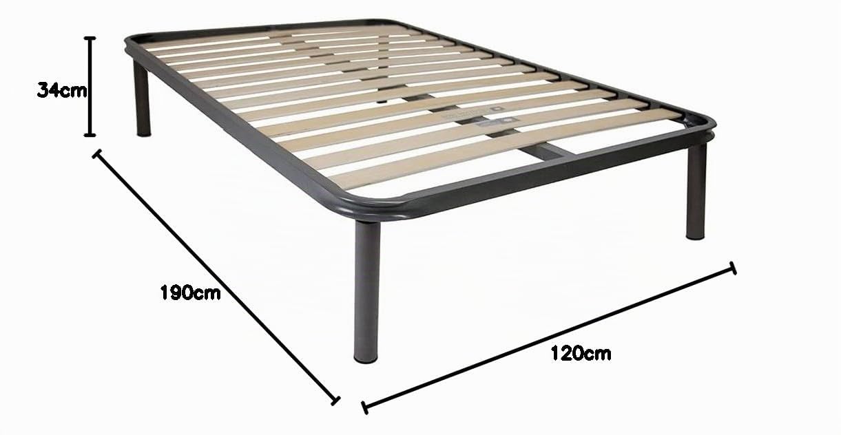 Comprarredo Rete letto 120x190 con doghe in legno flessibili, struttura e piedi in metallo con antiscivolo H34 cm rete ortopedica per letto una piazza e mezza made in Italy