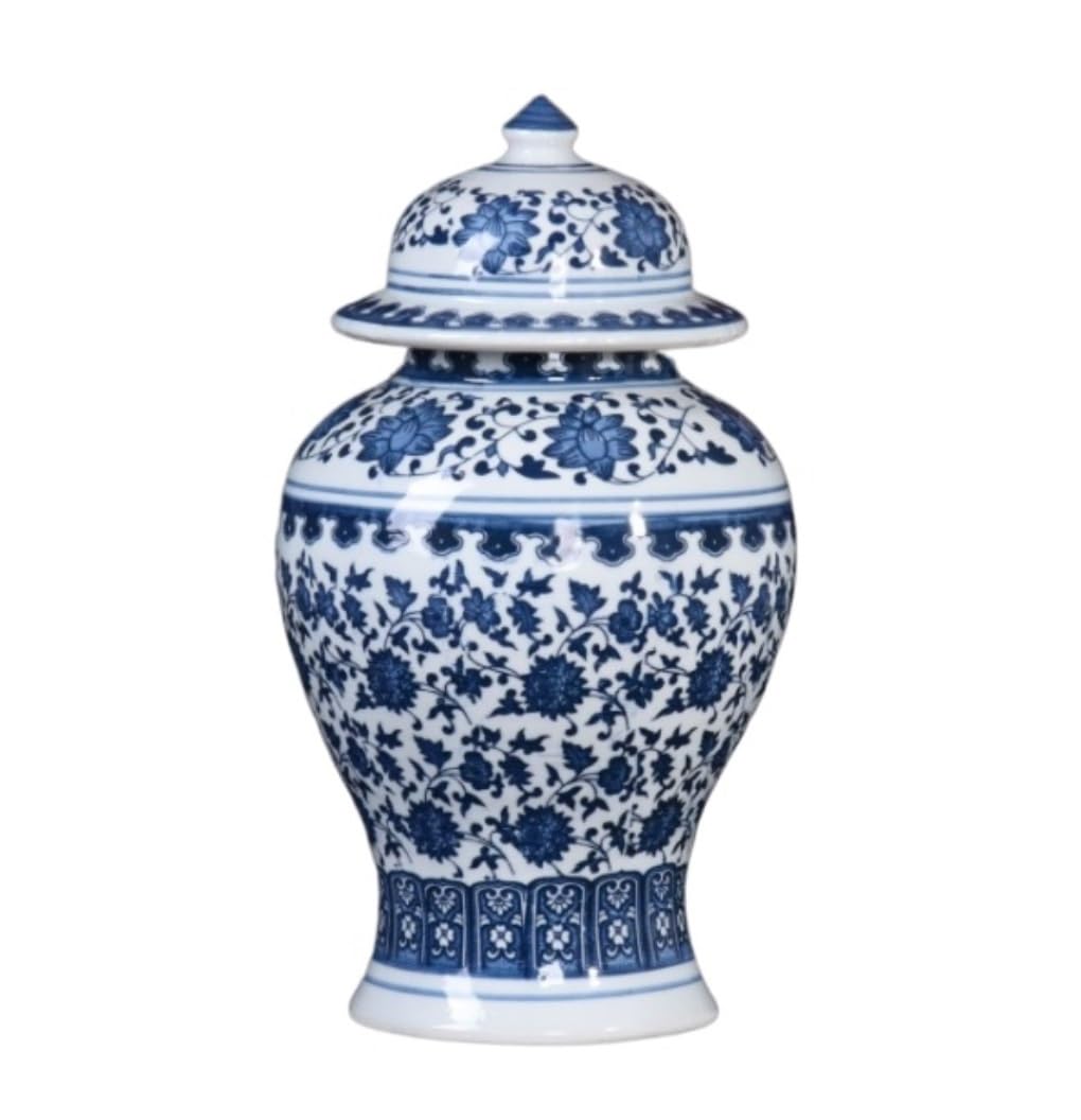 SBJKLYRN ceramic jar， Decorative Ginger Jars Ancient Chinese Porcelain Ceramic Temple Jar with Sealed Lids Home Kitchen Dining Temple Jar(26 * 42cm)