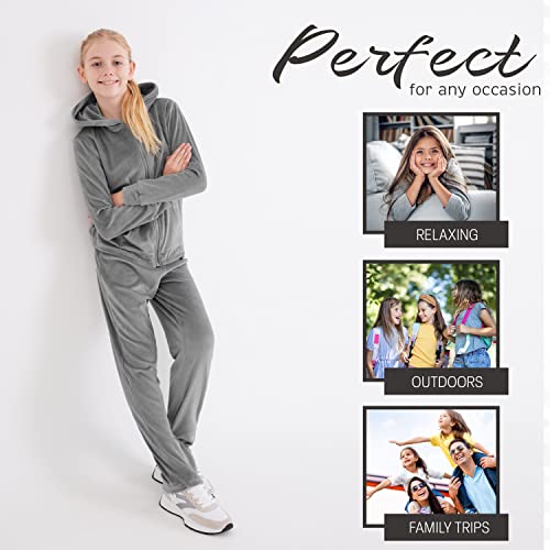 CityComfort Girls Tracksuit Set, 2 Piece Velour Hoodie and Tracksuit Bottoms Lounge Set - Image 5