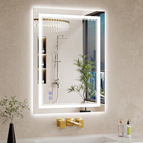 Image of 22 inchx30 inch LED Bathroom Mirror with Lights, Anti-Fog, Backlit + Front Lit, Dimmable, Led Vanity Mirror for Wall, Lighted Bathroom Mirror, 3 Colors, Shatter-Proof Tempered Glass