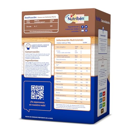 Nutribén | Papilla Cacao con Galletas Maria | 500 g | Desde 12 meses