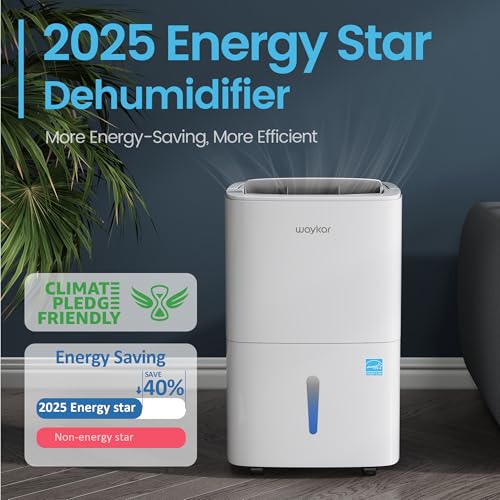 Waykar 80 Pints Energy Star Home Dehumidifier for Spaces up to 5,000 Sq. Ft at Home, in Basements and Large Rooms with Drain Hose, Handle, Auto Defrost and Self-Drying.