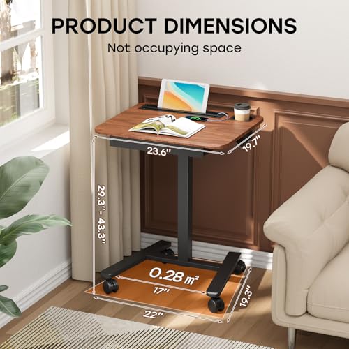 Image of Small Mobile Standing Desk with Drawer, 23.6 inchx19.7 inch Rolling Laptop Cart on Wheels, Height Adjustable Sit Stand Computer Workstation with Storage for Compact Space, Dark Wood