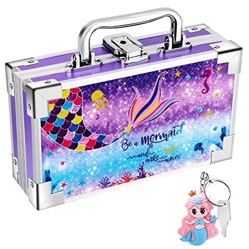 Image of JYPS Mermaid Pencil Case for Kids, Portable Lock Box with Handle and Keychain, Cute Mermaid School Supplies, Back to School Gift for Girls