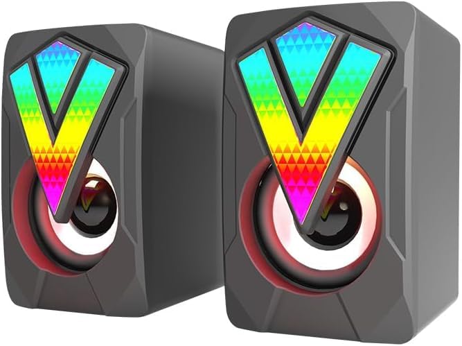 FANTIA PC Speaker, USB Computer Speaker 2.0 Stereo Gaming Speaker with Cool LED Lights for PC Computer Desktop Notebook Smartphone