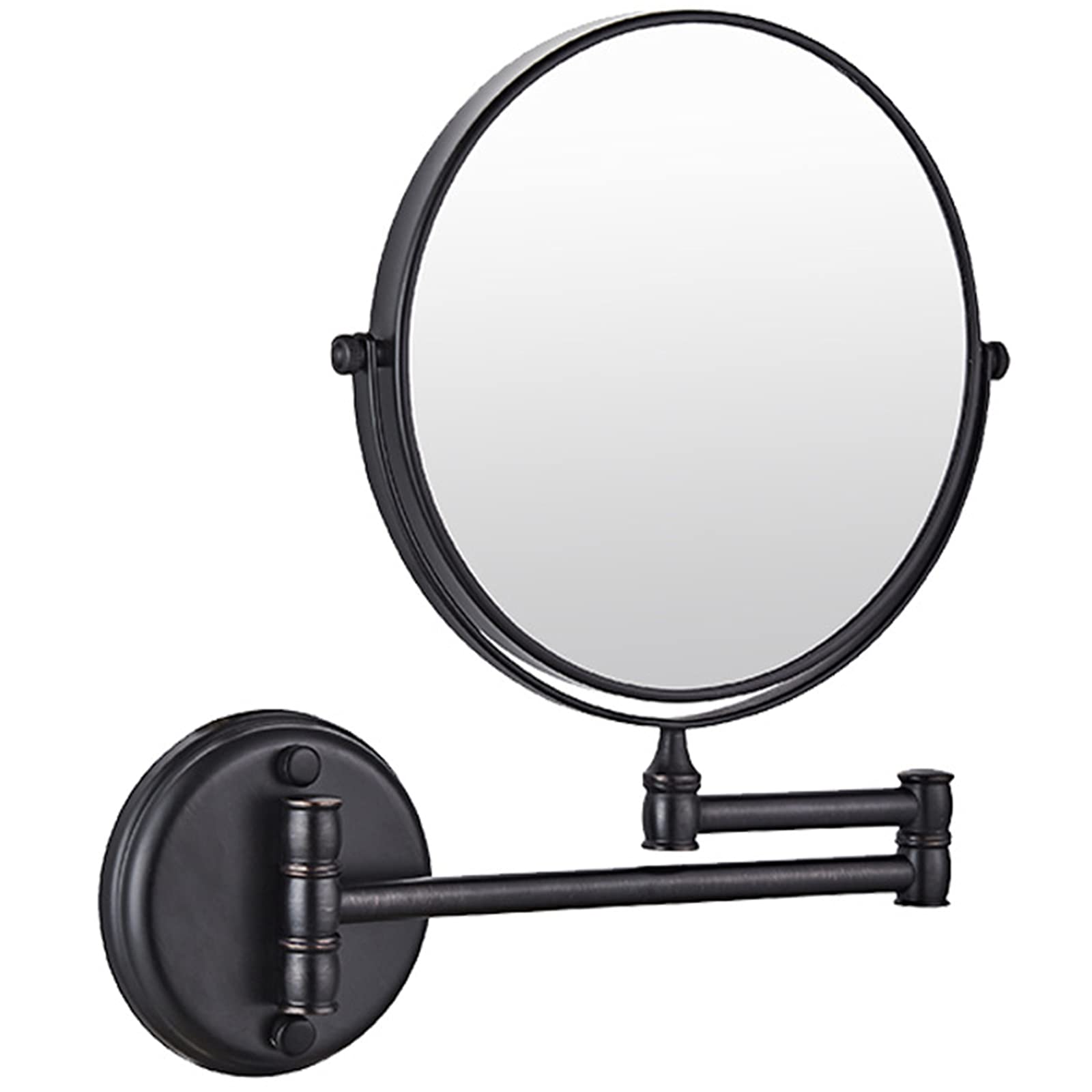 SXFSDOU Wall Mounted Makeup Mirror, 360 Swivel Double Sided Vanity Mirror with Magnification, Bathroom Extendable Round Shaving Mirror,Black,10X