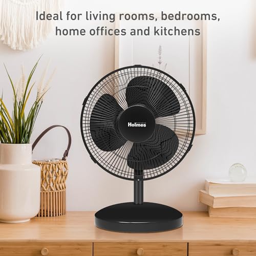 Holmes 12" Oscillating Table Fan 3-Speed Adjustable 15° Tilt Quiet - Image 2