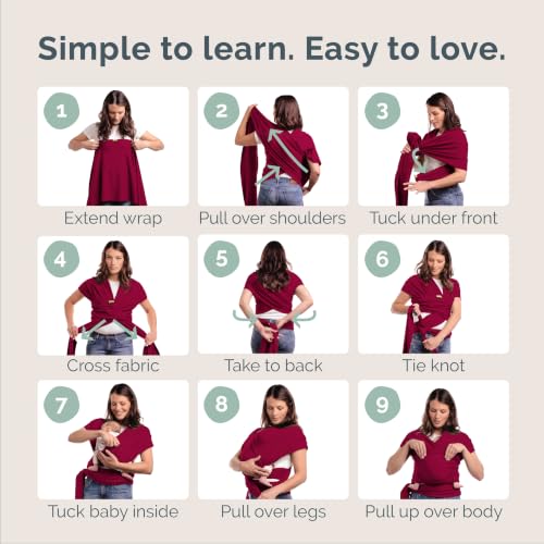 Image of Boba Baby Wrap Carrier - Stretch Cotton Newborn Sling, Sangria | Breathable hands-free babywearing carrier wrap; ergonomic, secure hold for newborn to toddler 7-35 lbs.