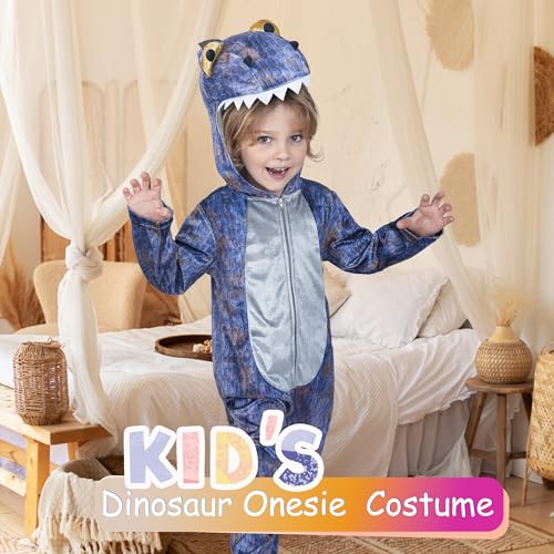 Sincere Party Grey Sublimation Print T-Rex Dinosaur Costume for Little Boys and Girls Dinosaur Oneise with T-Rex Statue Toy for 2-3 years - Image 2
