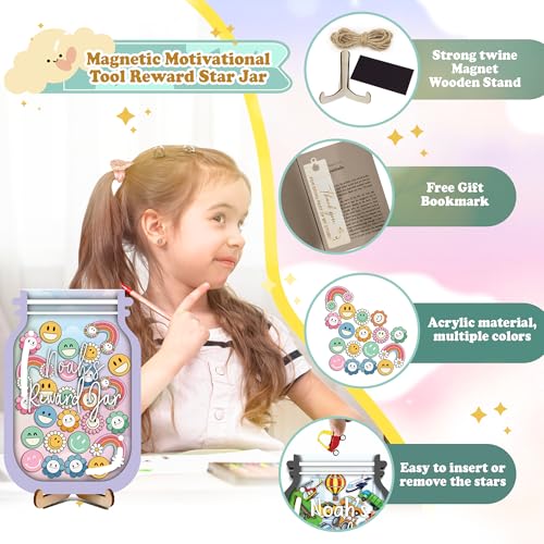 Image of Personalized Magnetic Reward Jar Colorful for Kids, Magnetic Tokens Good Behavior Chart with Bookmark, Positive Reinforcement System for Toddlers, Back to School Gift Idea, Classroom Decor