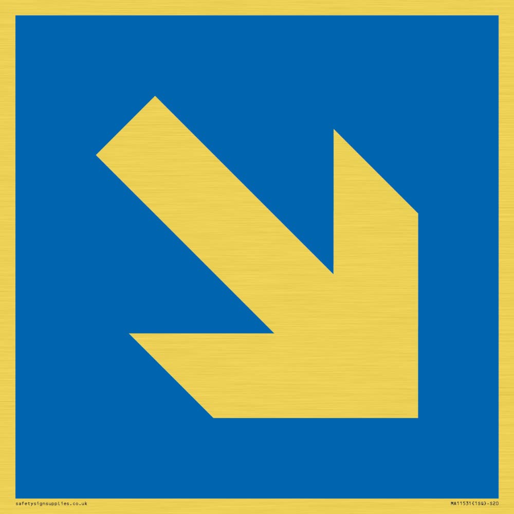 Viking Signs Custom Mandatory: Down right arrow Sign - 200x200mm - S20, Blue/White