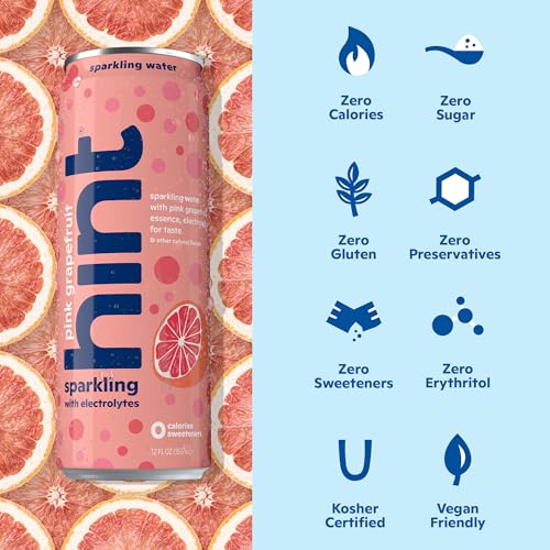 Hint Pink Grapefruit Sparkling Water with Electrolytes Added for Taste, Zero Sugar, Zero Calories, and Zero Sweeteners, 12 Fl Oz (Pack of 12)