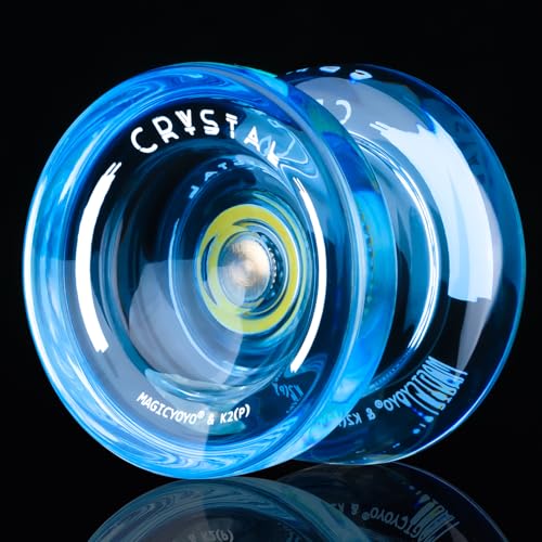 Image of MAGICYOYO K2 Crystal Plastic Yoyo for Kids 8-12 & Beginners, Durable PC Responsive Yoyo Professional with Finger Spin Hub, Includes 12 Yo yo Strings, Glove & Bag (Crystal Blue)