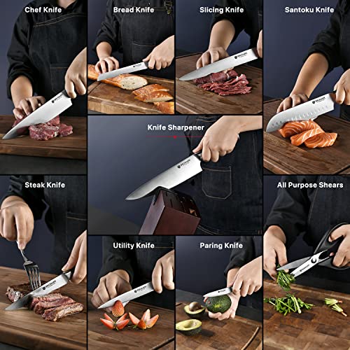 Brodark Kitchen Knife Set With Block, Food Grade 15 Pcs German Stainless Steel Professional Chef Knife Set With Knife Sharpener, Full Tang Knife Block Set, Best Gift #TOP4
