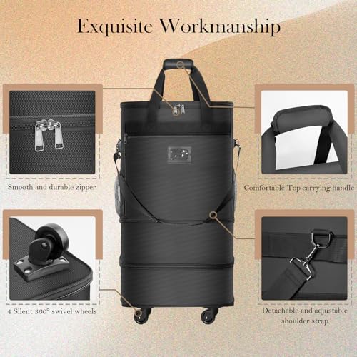 Suitcases with Wheels Expandable Luggage Bag Foldable Suitcase with 4 Universal Wheels Collapsible Rolling Travel Bag Large Capacity Duffel Bag (Black)3