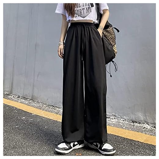SDCVRE Byxor med vida ben Oversize Byxor Grå Lösa Casual Träningsbyxor Koreanskt Mode Byxor med hög midja vid ben Harajuku Plus Size Joggingbyxor,Svart,L