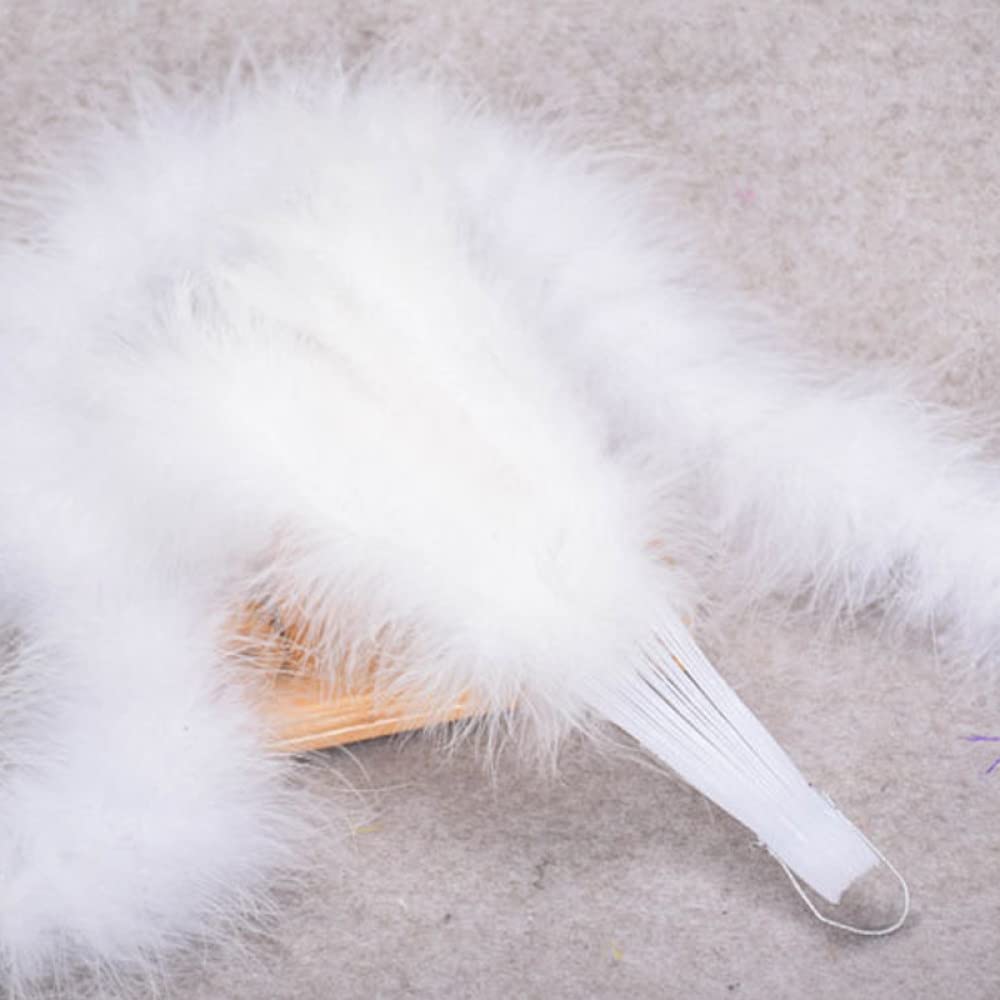 Abanicos De Mano Plegables, Abanico Plegable De Mano Para Damas Abanicos De Mano De Tela De Seda De Plumas Esponjosas Blancas Clásicas Abanicos De Huesos De Plástico Hueco Para El Verano Diy Prop
