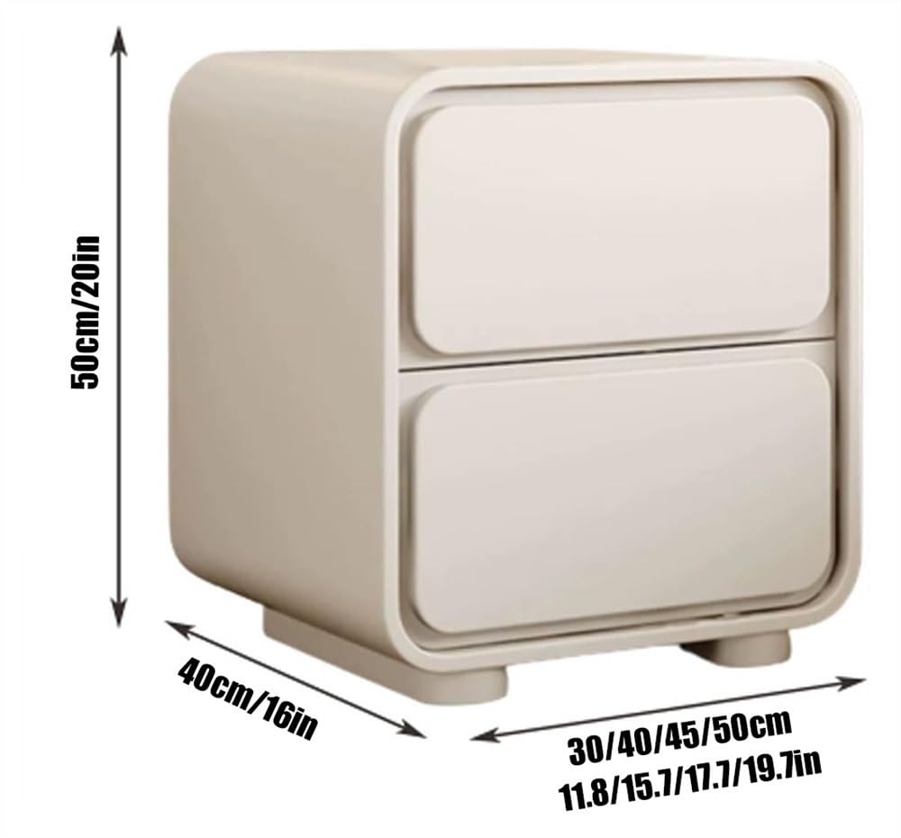 Minimalistyczny stolik nocny z 2-poziomowym schowkiem, kremowa skórzana szafka do przechowywania do sypialni i salonu, stylowy jasnoszary design, nowoczesna szafka nocna (30 cm x 30 cm)