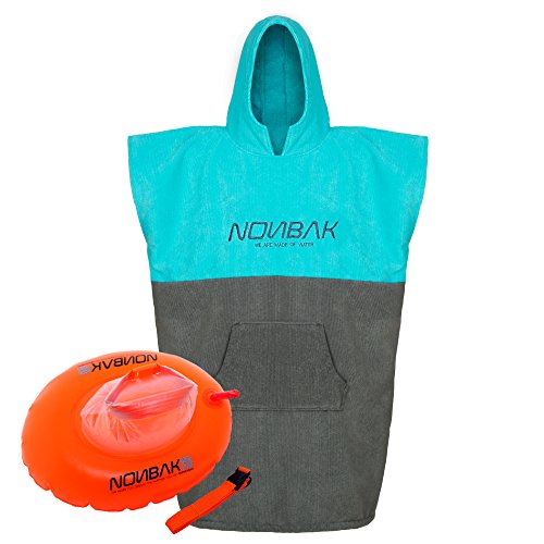 Nonbak Poncho Light con Capucha y Bolsillo + boya natación Donut promoción -Changing Robe and drybag- (Poncho + boya Donut, M/L (Medium/Large))