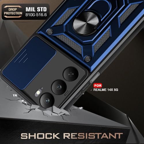 Image of AIBEX Back Cover for Realme 80X 5G / Realme P3X 5G / Realme 14X 5G | D10 Tough Armor Case | Sliding Camera Shield | 360 Protection | Kickstand Ring Holder | Military-Grade Shockproof Bumper Case