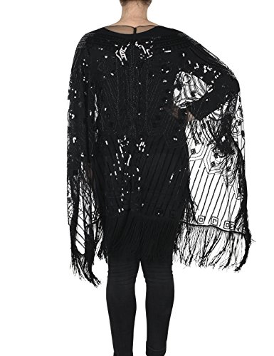 PrettyGuide Women's 1920s Shawls and Wraps for Evening Dresses Oversized Sequin Beaded Fringed Wedding Cape4