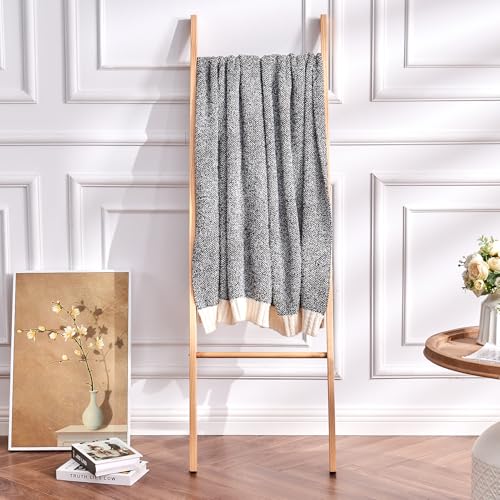 Image of CozeCube Reversible Knitted Throw Blanket, Black White Melange 50 inchx60 inch