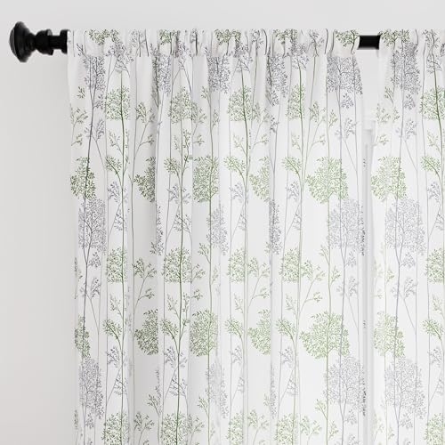 Image of Encasa XO Door Printed Sheer Curtains, Light Filtering Branches Green