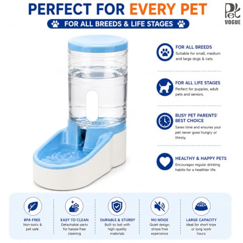 Image of PetVogue Pet Water Feeder, Pet Automatic Waterer, Plastic Water Dispenser For Dog & Cat, 3.8 Liters (Blue)