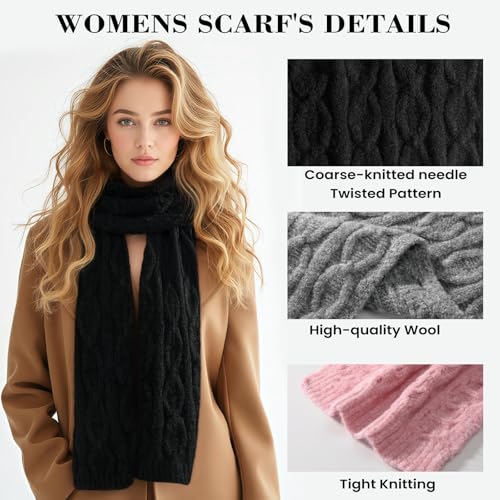 Womens Scarf Fashion Long Knitted Winter Warm Scarf For Women Gifts Black3