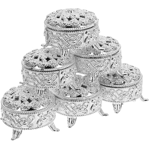 ANDRESLAD 6 pièces Boîtes à Bonbons Rondes Vintage Coffret Embossé Argenté Contenants Dragées pour Mariage Fête Boîte Rangement Cadeaux Invités...