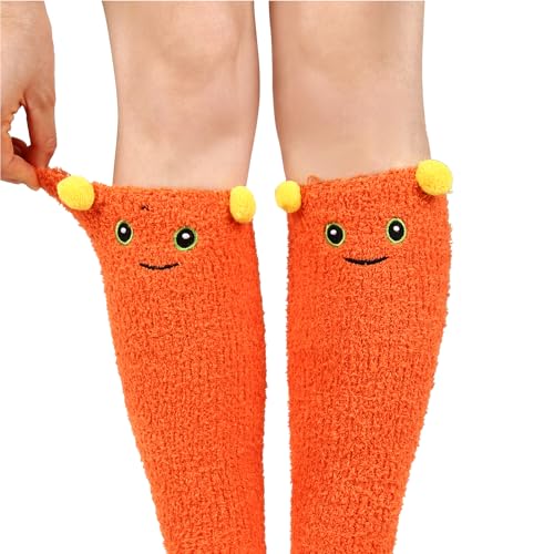 Image of Benefeet Sox Girls Cute Animal Fuzzy Knee High Socks Womens Funny Striped Cozy Winter Warm FluffyThigh High Socks Leg Warmers