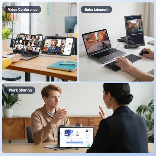 Image of 14 inch FHD 1080P IPS Laptop Monitor Extender with USB C /HDMI Port &14'' FHD 1080P Triple Portable Monitor for Laptop with Ultra-Slim IPS Display