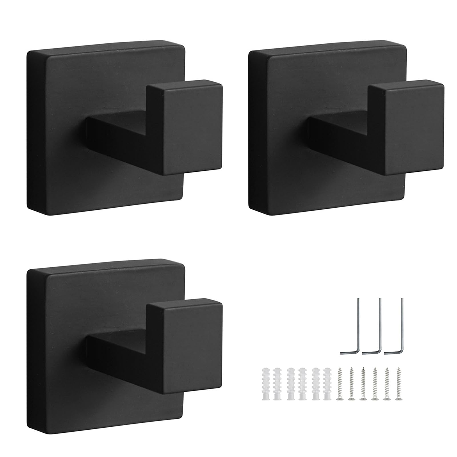 TIANLIN 3 Piezas Colgador Toalla Baño, Ganchos Pared de Acero Inoxidable Negro, Colgador Cuadrado para Baño, Cocina y Dormitorio